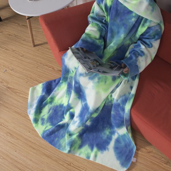 Manta de TV perezosa de ocio con mangas, chal cálido para el hogar, funda para sofá, mantas, colcha de aire acondicionado Tie Dye