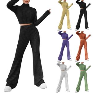 Ensemble haut et pantalon tricotés à manches longues de loisirs pour dames de bureau à la mode et élégant haut slim à col haut pantalon ensemble 2 pièces pour 2024 240129