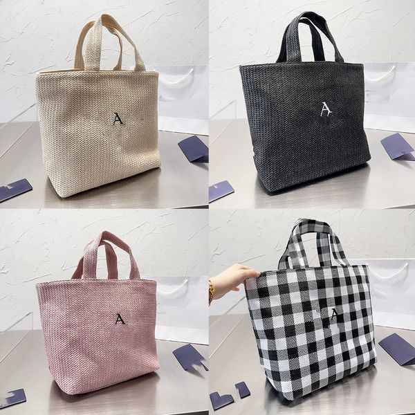 Compras de ocio La bolsa de bolso a cuadros para mujeres manuales de moda tejido telas de paja gran capacidad bolsos de playa de vacaciones ligeras