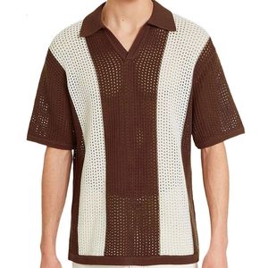 Loisirs col rabattu tricot Polo pour hommes été à manches courtes contraste couleur tricoté hauts mode hommes tricots T 240318