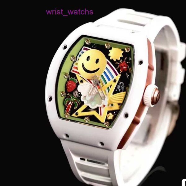 Montre de loisirs montre de luxe RM montre montres mécaniques pour hommes classique baril Tonneau horloge RM 88 Smiley bracelet en caoutchouc montre-bracelet en céramique mode chronographe 43MM