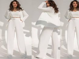 Leisure White Women Holiday Suits Losse Wide Leg Mother of the Bride Pants Tuxedos Prom Evening Guest Wedding Wear 2 stuks 4411685