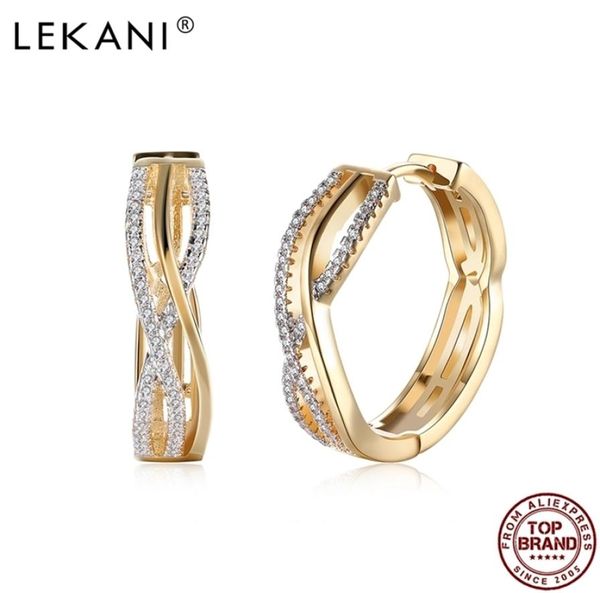 LEKANI Round Hollow Ligne Shape Boucles d'oreilles pour femmes Champagne Gold Ored Anniversaire White Cubic Zirconia Fashion Jewelry 2101343376