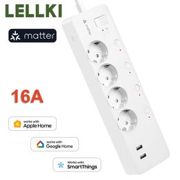 LELLKI Matter multiprise Kr Usb prise intelligente maison minuterie prise 16A 220V corée ue prise cordon SmartThings Homekit 240228