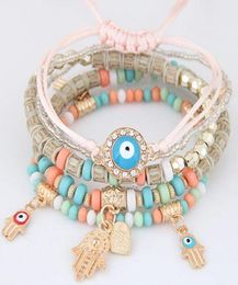 Lemoer Kabbah Fatima Hamsa Hand Evil Eye Charms Bracelets Bangles Multifyer tressé Perles faites à la main Pulseras pour femmes Men2758976