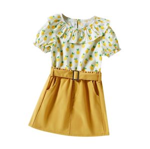 Chemise supérieure à imprimé citron et jupe 2pcs robe de petite fille Jeu d'été filles princesse costume de vêtements