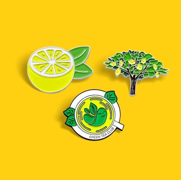 Broches de club épingle en émail en émail vert au thé vert pour chemise Badge de fruit Carton de bijoux pour les amis pour enfants