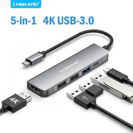 Lemorele TC101 USB Hub 3,0 5 puertos T estación de acoplamiento tipo C 4K30Hz adaptador compatible con HDMI PD100W