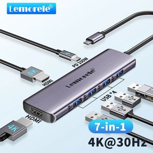 Lemorele TC66 USB C HUB USB 3.0 Station d'accueil USB Type-C vers double HDMI pour Macbook Air Pro iPad Pro M2 M1 PC étendre 2 différents 240104