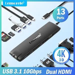 Lemorele TC96 USB Hub 3.1 Station d'accueil USBC vers double HDMI 4K 10Gpbs type-c 100W Gigabit Ethernet adaptateur VGA pour Mac