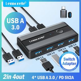 Adaptateur de commutateur Lemorele USB KVM 3.0, commutateur 2 entrées 4 sorties, imprimante pour clavier d'ordinateur