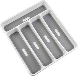 Lemuna zilverwerklade voor lade, plastic bestekvak keukenlade organisator, 5 compartiment flatware bestek organisator, soft-grip voering en niet-slip rubberen voeten