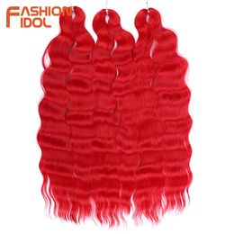 Lena rouge Crochet cheveux synthétique vague d'eau tressage 24 pouces tresse haute température fibre faux 240401