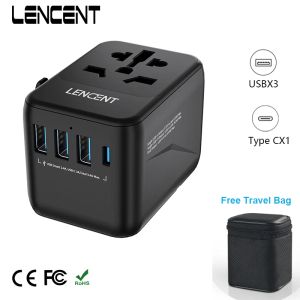 Lencent Universal Travel Adapter International Charger avec 3 Port USB 1Type-C Adaptateur de charge PD EU / UK / USA / AUS PLIGE POUR VOYAGE
