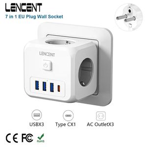 Lencent Wall Socket Extender met 3 AC-stopcontacten 3 USB-poorten en Type C 7-in-1 EU-pluglader Onoff-schakelaar voor Home 240415