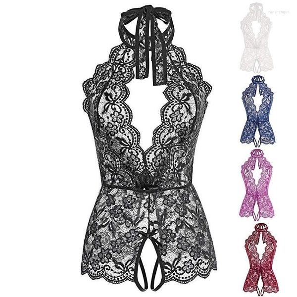 Lenceria Women Shearwear Deep V Open Erotic Lingerie Lace Transparent Set Sexy Sexy Costumes Bodys Suit Female sous-vêtements féminins