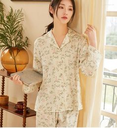 Lenceria Vêtements de Nuit pour Femmes Imprimer Femmes Pyjamas Ensemble Chemise à Manches Longues Pantalon Pyjama Costume Lingerie Intime été Rayonne Chemises de Nuit Homewear