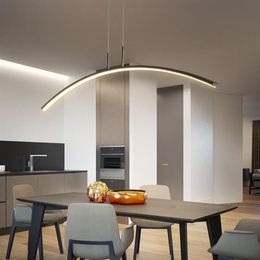 Lampe Led suspendue en forme d'arc blanche ou noire, design moderne, luminaire décoratif d'intérieur, idéal pour une salle à manger, un Bar ou une cuisine, longueur 1200mm, 2768