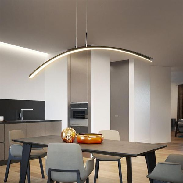 Lampe Led suspendue en forme d'arc, design moderne, blanc ou noir, luminaire décoratif d'intérieur, idéal pour une salle à manger, un Bar ou une cuisine, longueur 1200mm, 244x