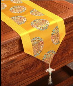 Caminos de mesa de Damasco con nudo chino de lujo de 250x33 cm, mantel de satén de seda étnica de retazos, mantel Rectangular para mesa de comedor para fiesta de boda