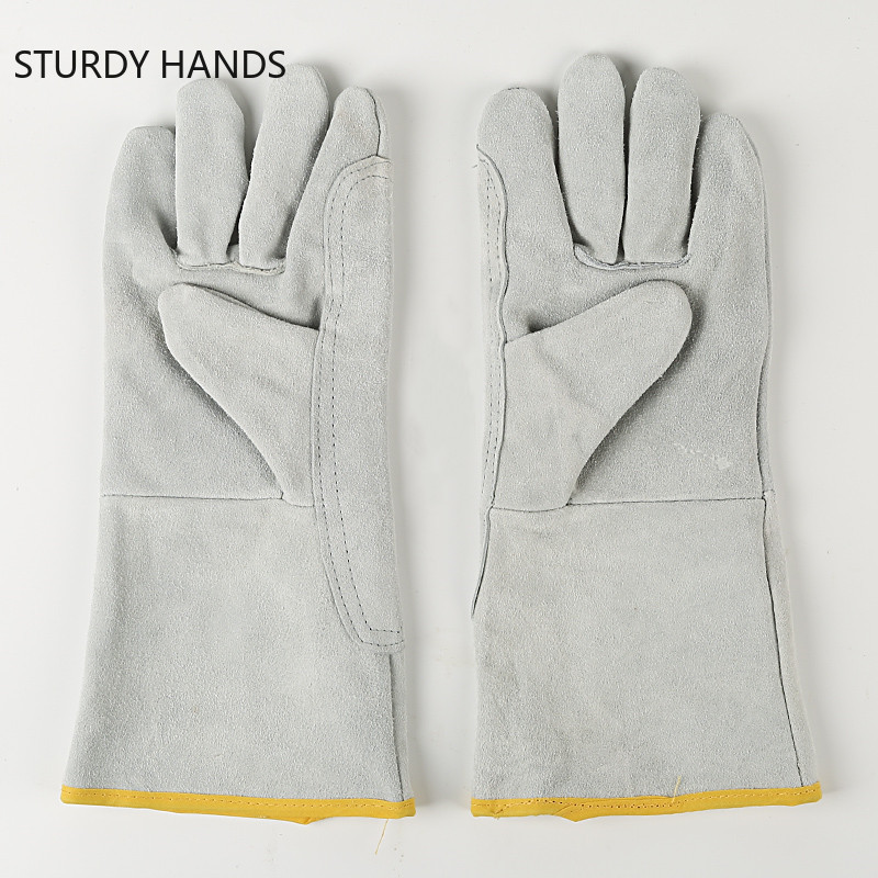 Lengthen Cowhide Gloves Welder Safety Work Gloves Thicken Welding Anti-scalding Gloves Fireproof Durable Protective Gloves