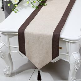 Alargar el camino de mesa rústico liso de retazos estilo chino algodón lino moderno simple mantel de té mesa de comedor almohadillas protectoras 22739