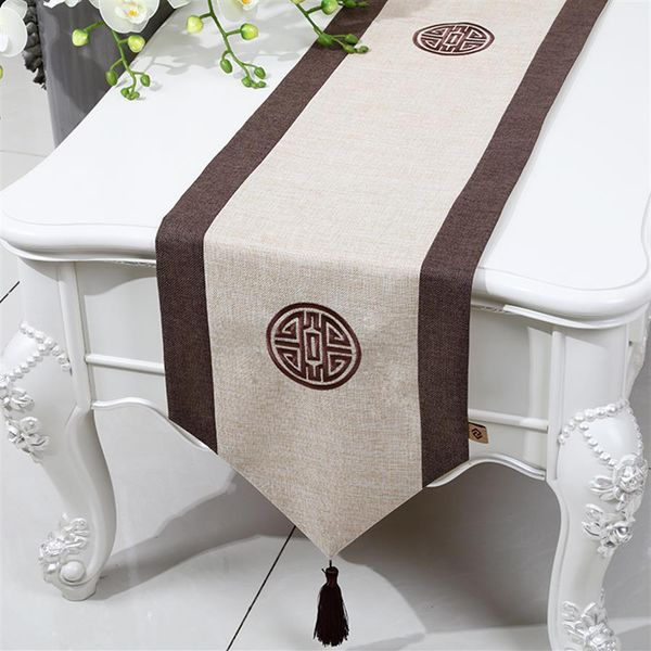 Camino de mesa rústico liso de retales alargados, estilo chino, de algodón y lino, moderno, sencillo, mantel para mesa de té, almohadillas protectoras para mesa de comedor, 2259G