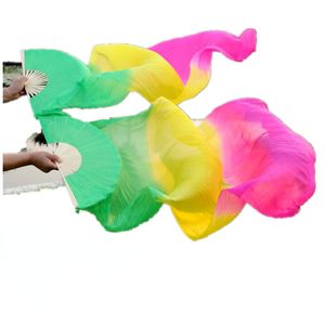 Verlenging Rainbow Silk Fans Dance Party Foldable Handheld Bamboo Home Decoration Crafts 220505