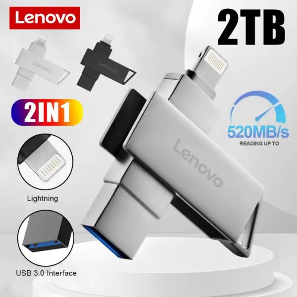 Lenovo 2TB 128 Go Lightning Pen Drive USB 3.0 OTG USB Drive pour iPhone iPad Android 1TB Pendrive 2 in 1 Memory Stick pour PC