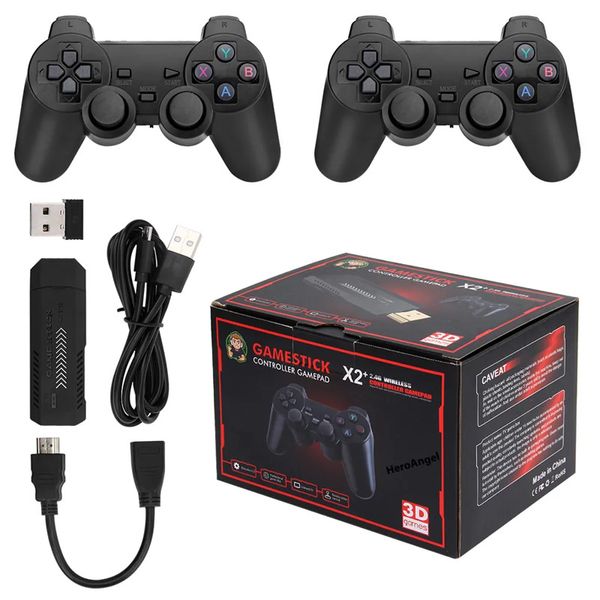 Console de jeux vidéo rétro X2 Plus Gamestick 3D, contrôleurs sans fil 2.4 ghz, système HD 4.3, 41000 jeux, 40 émulateurs pour SEGA/PSP/PS1, 64 go/128 go