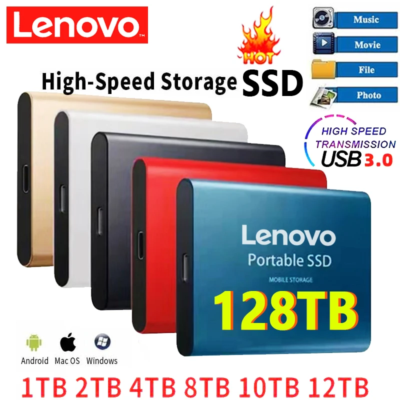 Lenovo New Portable 2TB SSD 4TB 16TB محرك الأقراص الصلبة الخارجي نوع CUSB 3.0 عالي السرعة 8 تيرابايت أقراص صلبة خارجية لأجهزة الكمبيوتر المحمولة
