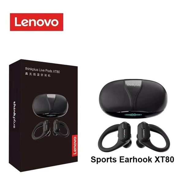 Lenovo XT80-auriculares inalámbricos con Bluetooth 5,3, cascos tws auténticos con Control de botón de micrófono, ganchos para las orejas con reducción de ruido, resistentes al agua