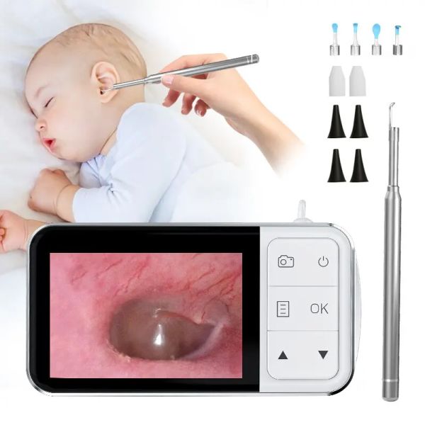 Lentille 4,5 pouces LCD Digital Otoscope 3,9 mm 1080p Ear-Scope Camera avec 6 lumières Tool de retrait de cire d'oreille pour les enfants adultes avec sac de carring