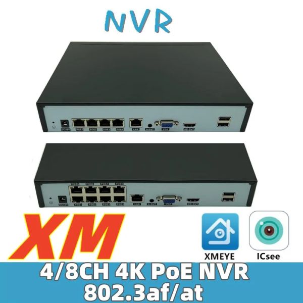 Lens 4 / 8ch 4k POE PORTS NVR H.265 Réseau numérique Enregistreur vidéo pour la caméra IP ONVIF VMS XMEYE ICSEE 1 SATA MAX 14TB P2P RTSP