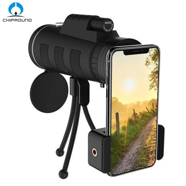 Lans 40x60 Zoom monoculaire Télescope Portée pour la pêche à la pêche à la randonnée de la caméra pour la caméra pour smartphone Avec clip de téléphone