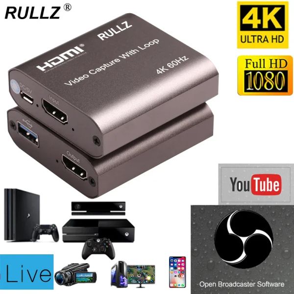 Lens 4K 60Hz LOOP HDMI Capture Card Placa de Video Recording Plate en direct Streaming USB 2.0 3.0 1080p Grabber pour PS4 Game DVD Camera