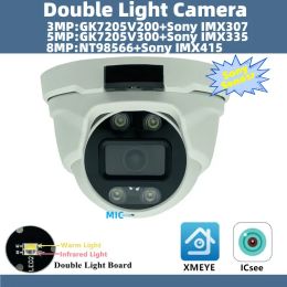 Lens 4K 8/5 / 3MP IMX415 IMX335 IMX307 Double Light H.265 MIM intégrée IP Metal Dome Camera XMYE ICSEE P2P ONVIF IP66 Low illumination