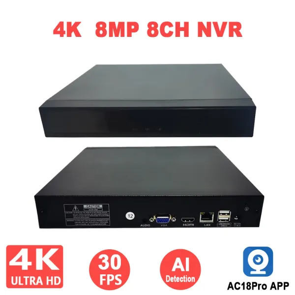 Lens 4K 8MP 30FPS NVR 8CH 16CH H.265 P2P ONVIF Réseau vidéo Recorder Human Detect pour la caméra IP Système de surveillance vidéo AC18PRO