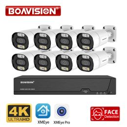 Lente 4K 8MP 8CH POE Video Video Video Video Video Cámara Kit de detección de caras de IA exterior Audio Registro de color Visión nocturna H.265 Xmeye Pro