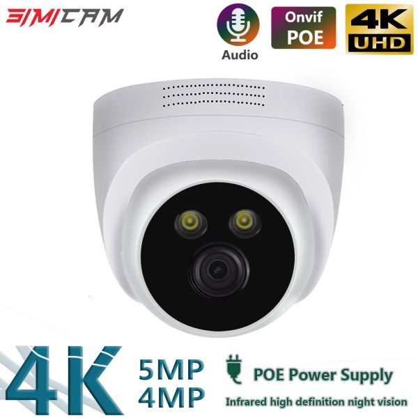 Lens 4K 8MP IP POE VIDEO Sécurité Caméra NVR CAM ONVIF H265 Audio Dome Indoorf Night Vision Poe 48V DC12V 4MP 5MP Video de surveillance