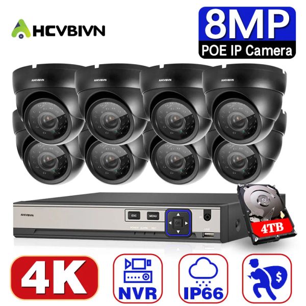 Lens 4K 8MP Poe Security IP Camera System 8ch P2P AI Video Souproveillance Kit extérieur Détection humaine Accueil 8MP DOME CAMER