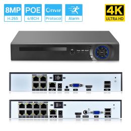 Lente 4K CCTV POE NVR 4CH/8CH 4K 8MP para IEEE802.3AF 48V POE IP Camera IP Security Security Sistema de acceso de acceso remoto P2P H.265