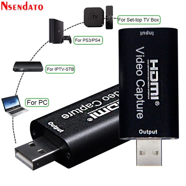 Lens 4K USB Video Capture Card USB 2.0 HDMI Video Grabber Record Box pour le jeu PS4 DVD CamCrorder HD Camera Enregistrement en direct Streaming
