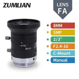 Lens 5.0MP C-mount 8 mm vervorming Handmatige iris Machine Vision Lenzen 2/3 "F2.4 Focus Zoom Camera FA