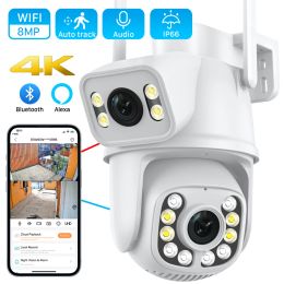 Lens 8MP 4K Double Lens PTZ IP Camera avec double écran 4MP AI Détection humaine Tracking Auto Wireless Wireles Wiless Outdoor Superdoor Camera ICSEE