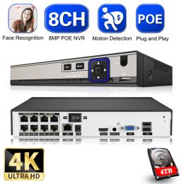 Lens 8MP Face Detection 4ch 8ch Poe 4k NVR H.265 NOSIOR VIDEO NAGNIFIQUE Recorder 8 canal 1 HDD 24/7 Enregistrement de caméra IP 2.6 Système P2P