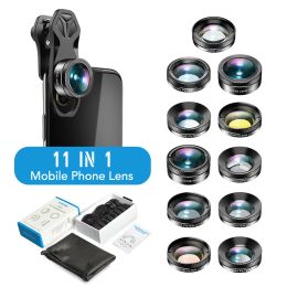 Lens Apexel 11 In 1 cameratelefoon Lens Kit Wide Hoek Macro Full Color/Grad Filter Cpl Nd Star Filter voor iPhone Xiaomi All Smartphone