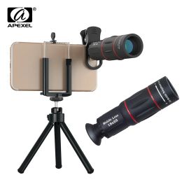 Lens Apexel 18x Telescope Zoom mobiele telefoon Lens Telelene macro -cameralenslenzen Universal Selfie Tripod met clip voor alle smartphone