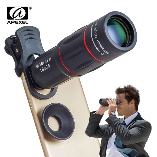 Lentille Apexel 18x Télescope Zoom Mobile Phone Lens pour iPhone Samsung Smartphones Universal Clip Télefon Camera Lens with Tripod 18XTZJ