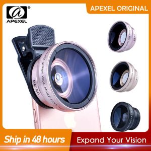 Lentille Apexel 2in1 objectif 0,45x grand angle + 12,5x lentille macro-objectif professionnel de caméra de téléphone HD pour iPhone 8 7 6s plus xiaomi samsung lg